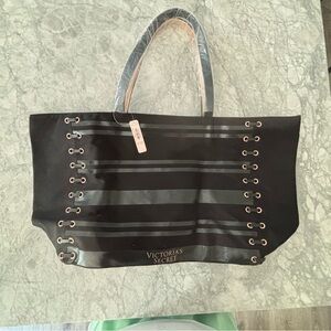 Victoria's Secret Black Tote with Lace-Up Detailing